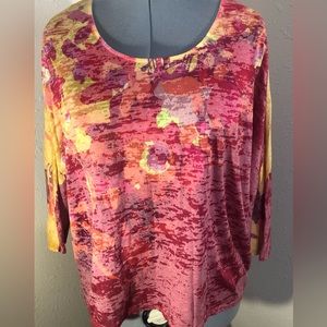 Coldwater Creek size XL pink, orange and yellow 3/4 sleeve lightweight top.